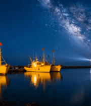 夜晚海港渔船星空画面4819#横屏 
