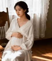 孕妇室内坐摇椅抚摸腹部118#横屏 