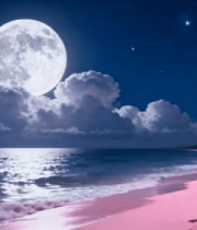 月夜下的粉色沙滩海景4790#横屏 