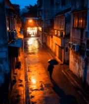 夜行人走过老旧街道2270#横屏 