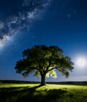 夜空下草地孤树与星空2579#横屏 