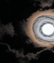 夜空满月与环形云层景象3903#横屏 