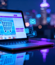 夜景中笔记本电脑显示电商界面1976#横屏 