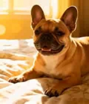  室内床上趴着的法国斗牛犬166#横屏 	 