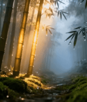 阳光照耀下的竹林小径5433#横屏 