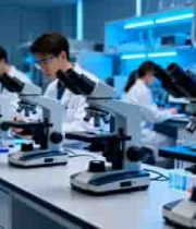  实验室科研人员操作显微镜2494#横屏 	 