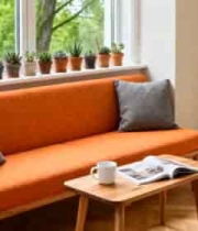  室内橙色沙发旁窗边绿植场景2717#横屏 	 