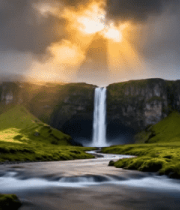 阳光照耀下的瀑布自然风光406#横屏 