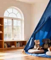  室内蓝色帐篷与毛绒玩具场景2952#横屏 	 