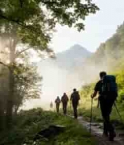  山林间徒步的人群1443#横屏 	 