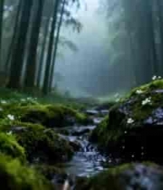  山林间小溪潺潺自然风光2041#横屏 	 