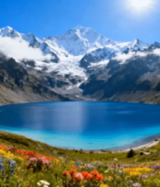 雪山下的蓝色湖泊自然风光5409#横屏 