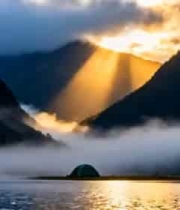  山间湖畔日出露营景象2506#横屏 	 