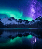 雪山极光湖面夜晚景象1272#横屏 