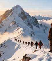 雪山登山队伍与持旗人员2428#横屏 