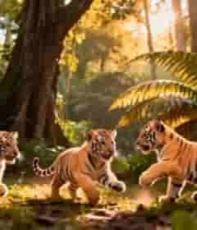  森林中嬉戏的小老虎2212#横屏 	 