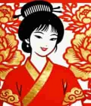  中式剪纸风格古装女子形象847#横屏 	 