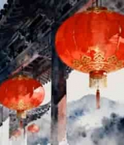  中式建筑挂红灯笼画面664#横屏 	 