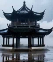  云雾中的中式古亭3066#横屏 	 