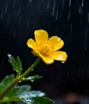  雨中黄色花朵特写566#横屏 	 -