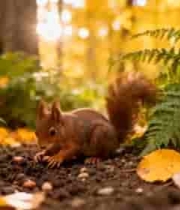  森林中松鼠进食画面1001#横屏 	 