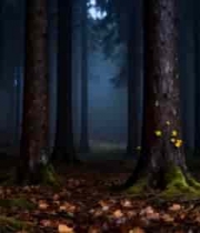  森林中树木与地面落叶景观236#横屏 	 