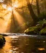  森林溪流阳光自然景观2240#横屏 	 -