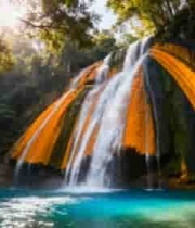  森林中的壮丽瀑布景观699#横屏 	 