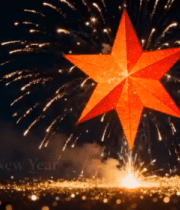 新年夜空中五角星烟花绽放3701#横屏 