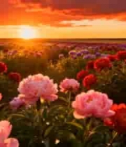  日落时分花卉田野美景2943#横屏 	 - 