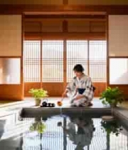  日式房间内和服女子泡茶2292#横屏 	 -