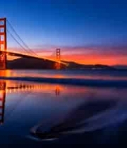  日落时分大桥与大海景观2145#横屏 	 