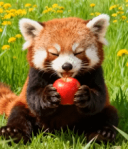 小熊猫草地中捧苹果画面3417#横屏 