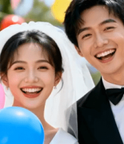 新婚夫妻手持气球合影4801#横屏 