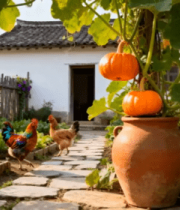 乡村小院鸡群漫步场景4263#横屏 