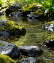 溪边覆满青苔的石头2816#横屏 