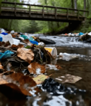 溪流旁堆积的垃圾素材5277#横屏 