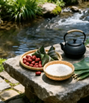 溪边石桌摆放粽子食材1309#横屏 