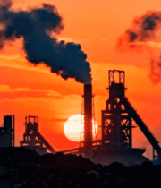 夕阳下冒烟的重工业工厂(1)1588#横屏 