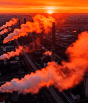 阳下工厂烟囱冒烟场景970#横屏 