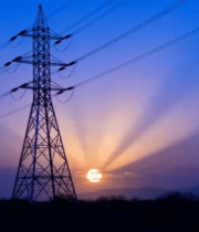 夕阳下的高压电塔全景1771#横屏 