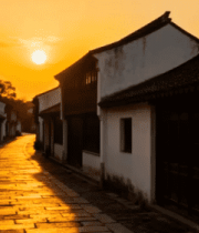 夕阳下的江南古镇小巷2794#横屏 