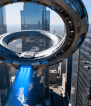 未来城市空中飞行器与环形建筑1230#横屏 