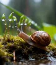 蜗牛在苔藓上爬行特写2552#横屏 