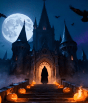 万圣节城堡前神秘人物场景1408#横屏 