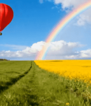 田野上空的红色热气球与彩虹2362#横屏 