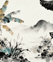 水墨古风中式亭台楼阁景观164#横屏 