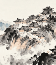 水墨古风中式亭台楼阁景观164#横屏 