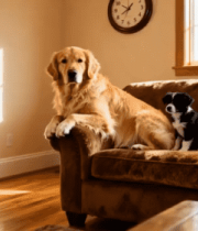 室内沙发上的两只宠物狗4561#横屏 