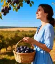  女子果园采摘李子画面520#横屏 	 